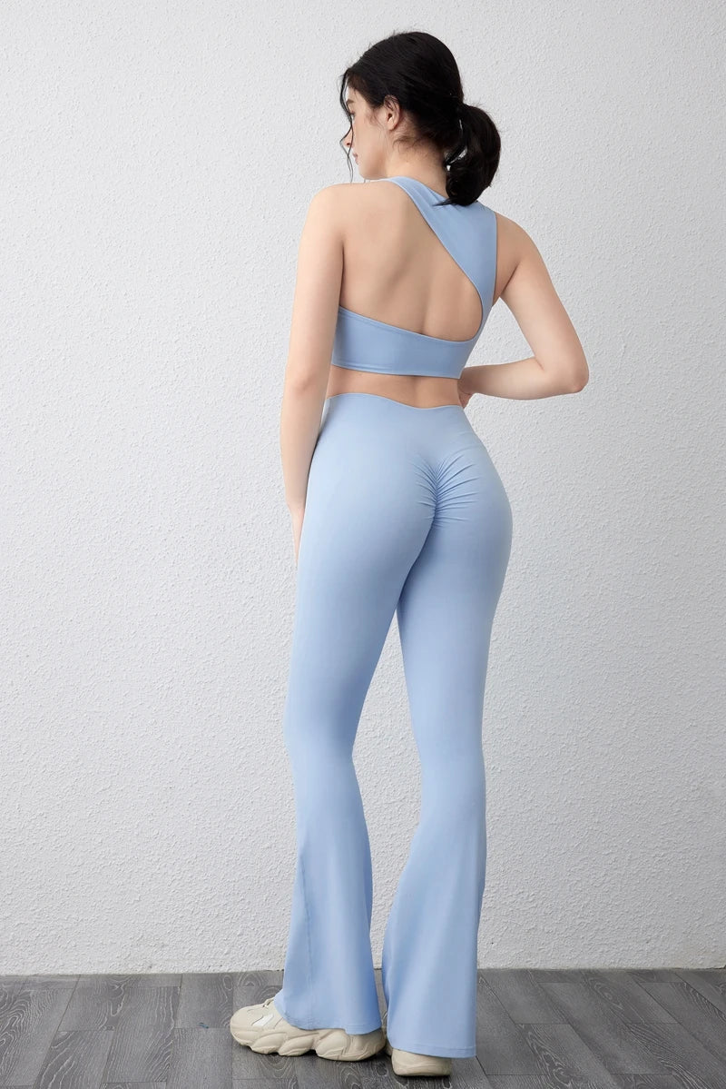 Peach Flared Pants for Women's Yoga High Waisted and Hip Lifting Tight Pants Wide Leg Fitness Pants Quick Drying