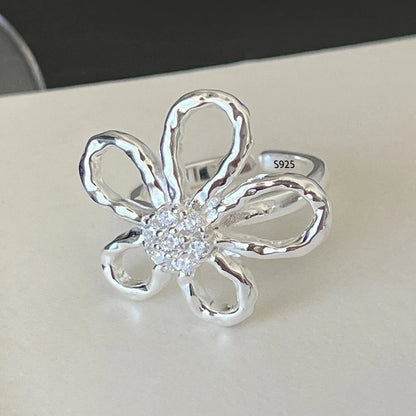 VENTFILLE 925 Sterling Silve Flower Ring for Women Gift Hollow Out Design Retro Hip Hop Versatile Jewelry Party Gift Dropship