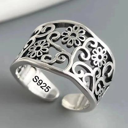 VENTFILLE 925 Sterling Silve Flower Ring for Women Gift Hollow Out Design Retro Hip Hop Versatile Jewelry Party Gift Dropship