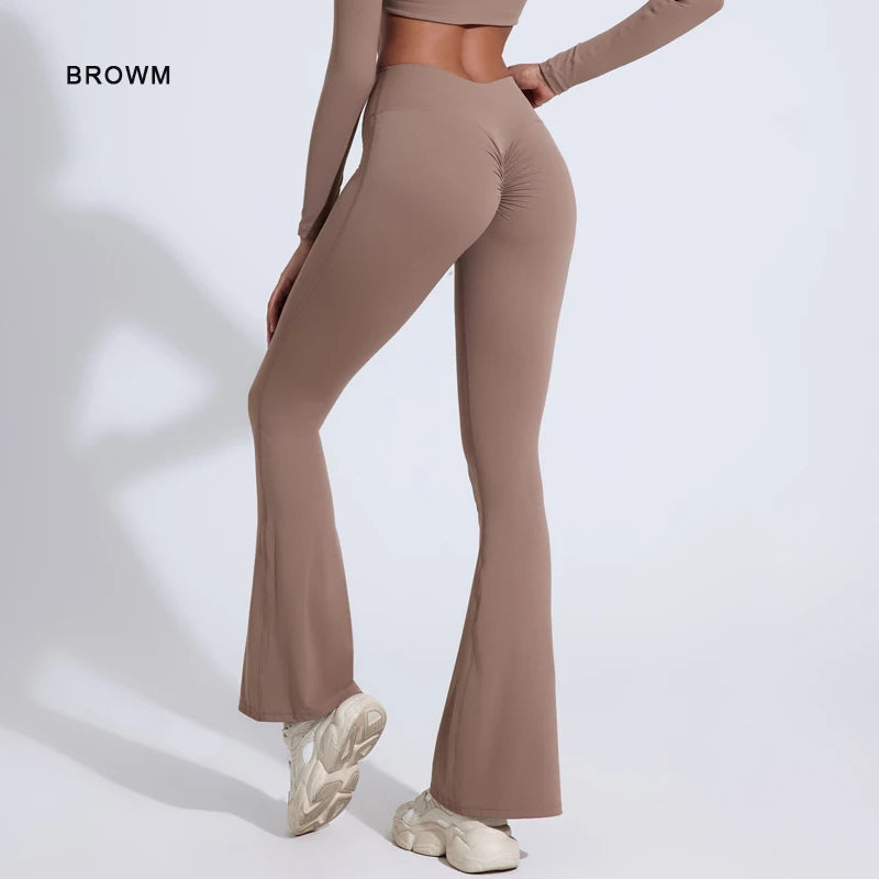 Peach Flared Pants for Women's Yoga High Waisted and Hip Lifting Tight Pants Wide Leg Fitness Pants Quick Drying