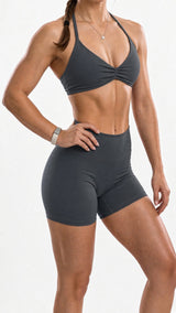 Lumina Halter Neck Back High Waist Peach Sports Bras Shorts Set