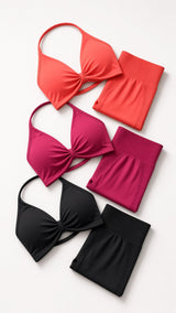 Lumina Halter Neck Back High Waist Peach Sports Bras Shorts Set