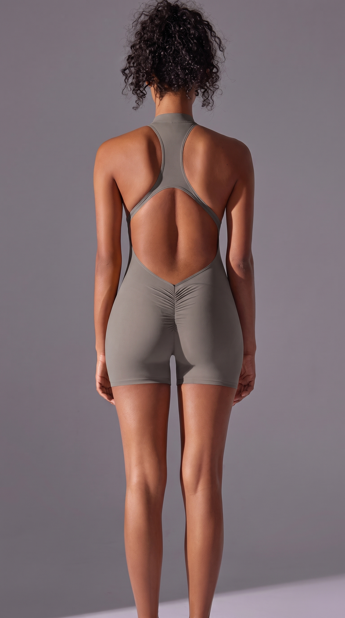 Women's Nude Solid Color One-Piece Romper Tight-Fit Yoga & Running Suit