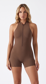 Women's Nude Solid Color One-Piece Romper Tight-Fit Yoga & Running Suit