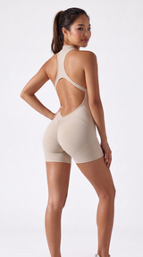 Women's Nude Solid Color One-Piece Romper Tight-Fit Yoga & Running Suit