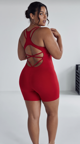'Scarlet' Women Spaghetti Straps Yoga Jumpsuit Crisscross Hollow Back One Piece Bodysuit High Stretch Tight Biker Shorts Gym Workout Fitne