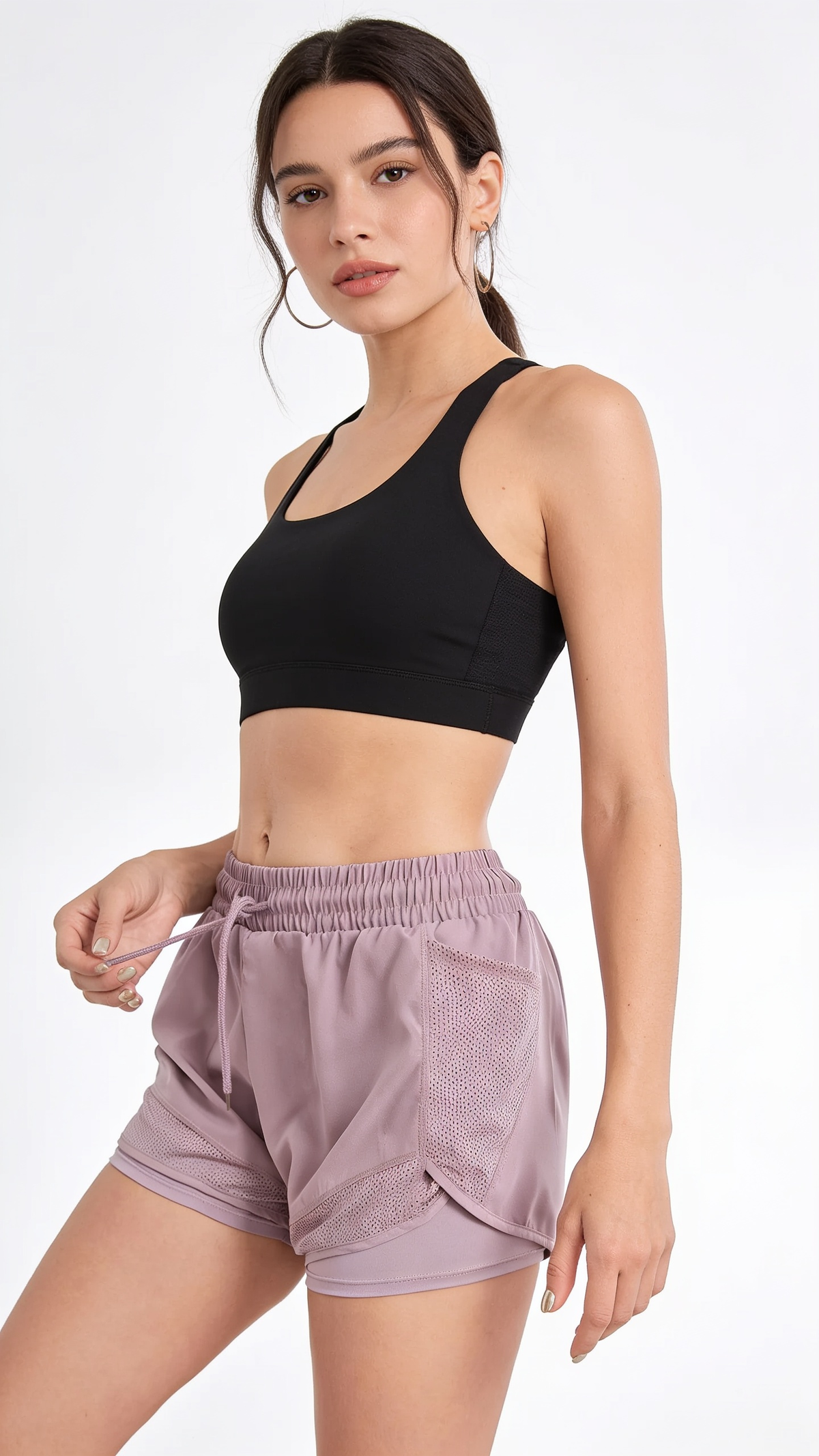 FlexFit Women's Elastic Sports Shorts, Shorts With Pockets, Fake Two-Piece Yoga Leggings Running And Training