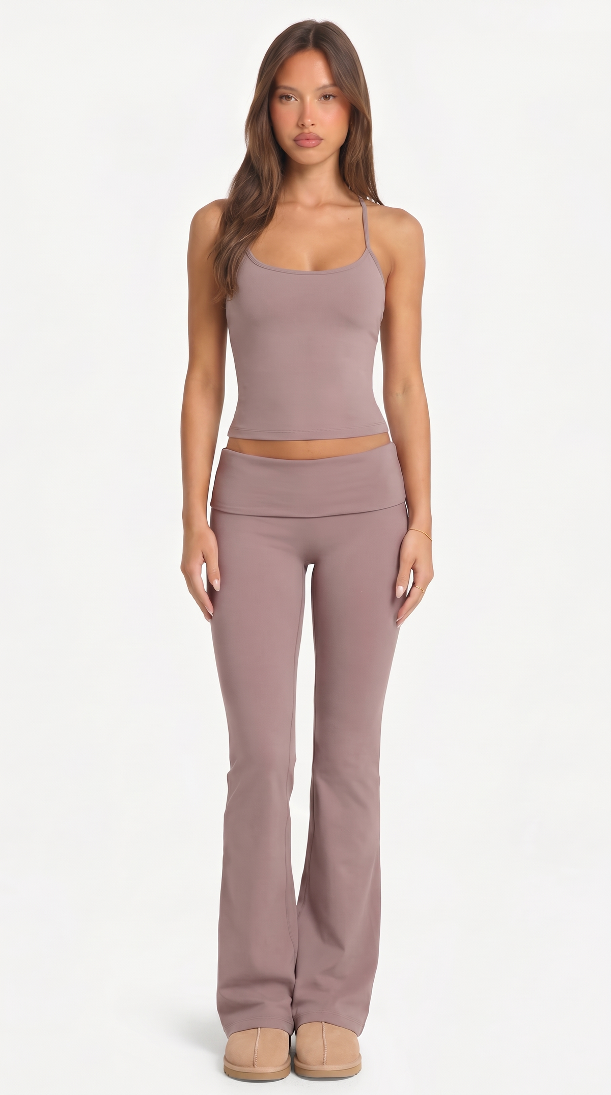 Rosewood Flare Set | Matching Fold Over Waist Flare Leggings Tank Top