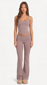 Rosewood Flare Set | Matching Fold Over Waist Flare Leggings Tank Top