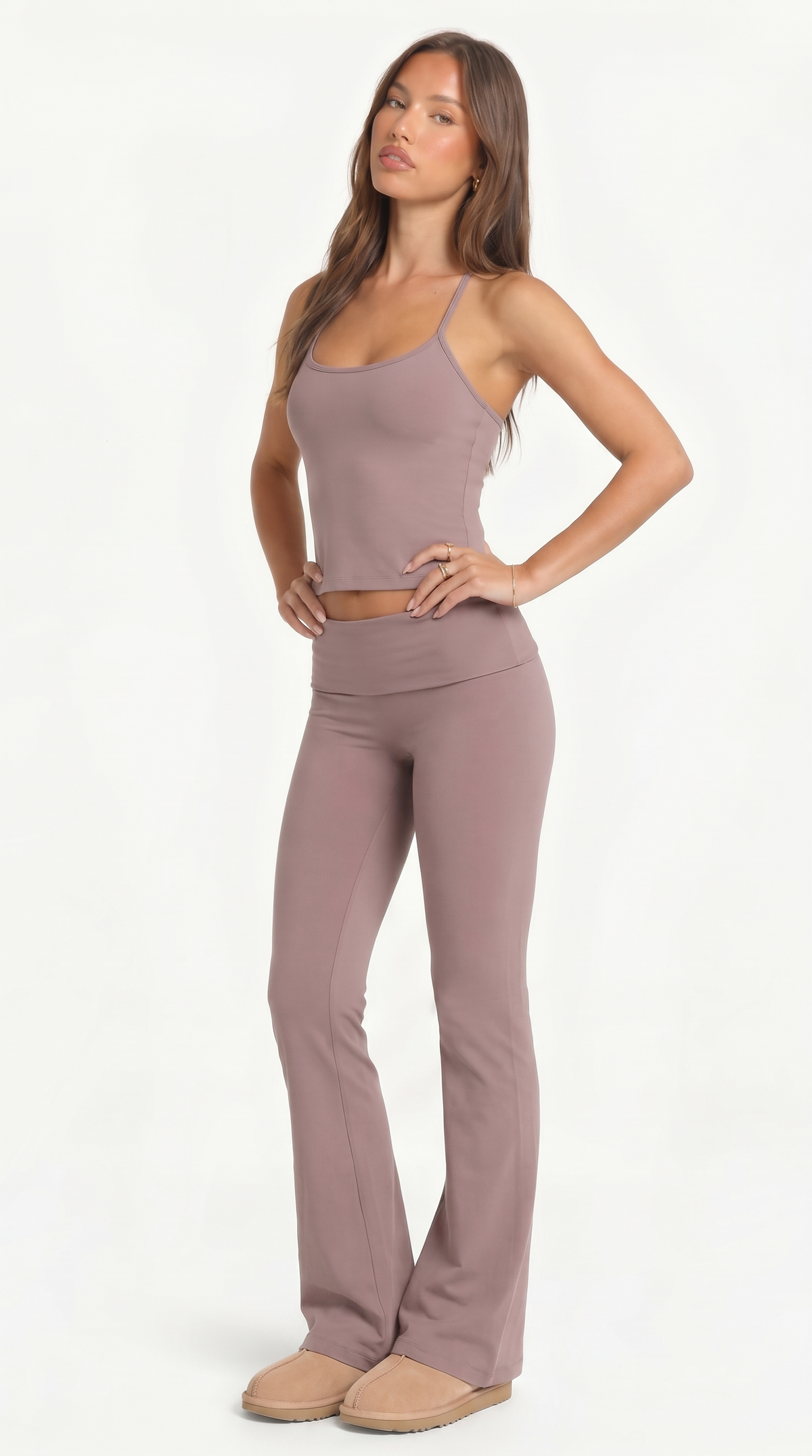 Rosewood Flare Set | Matching Fold Over Waist Flare Leggings Tank Top
