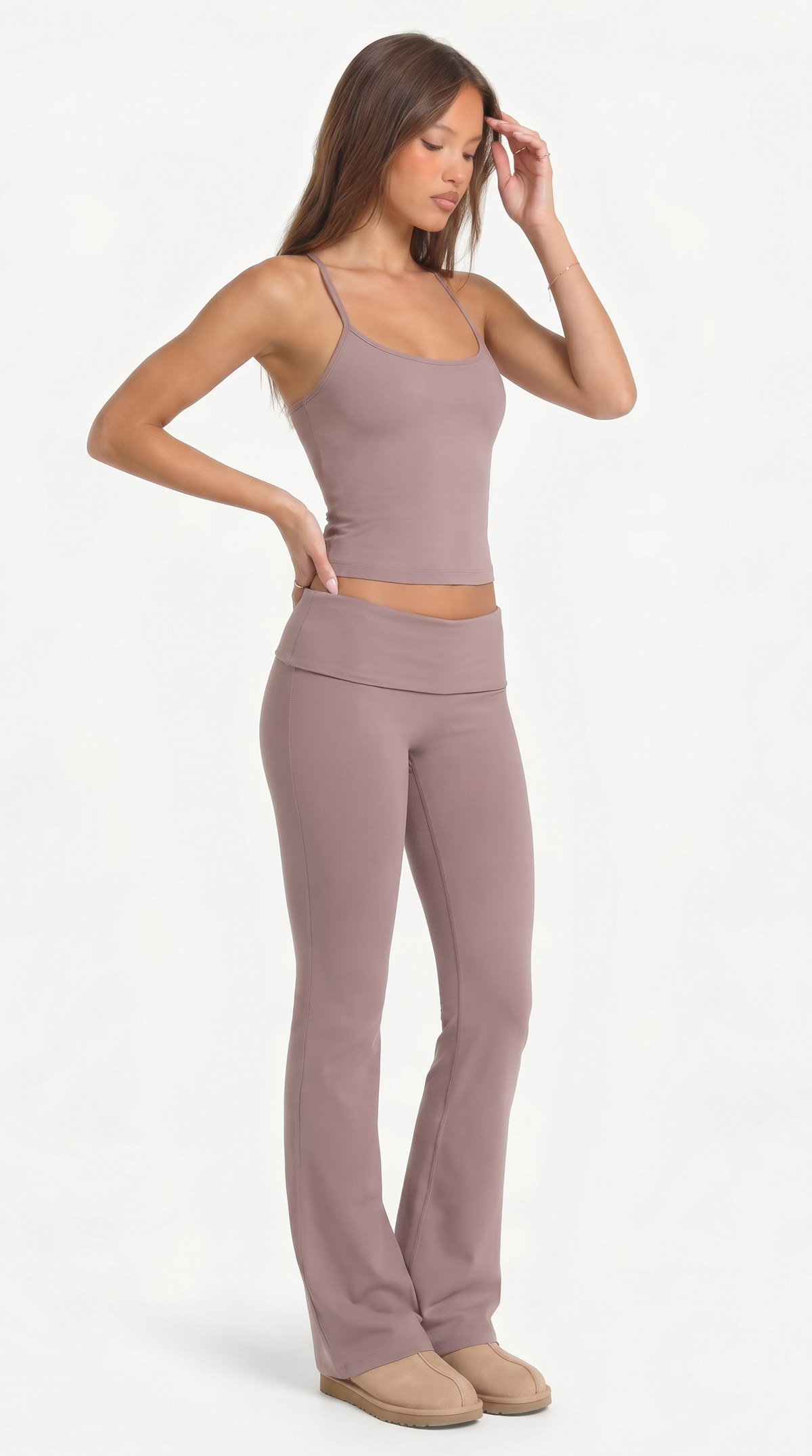 Rosewood Flare Set | Matching Fold Over Waist Flare Leggings Tank Top