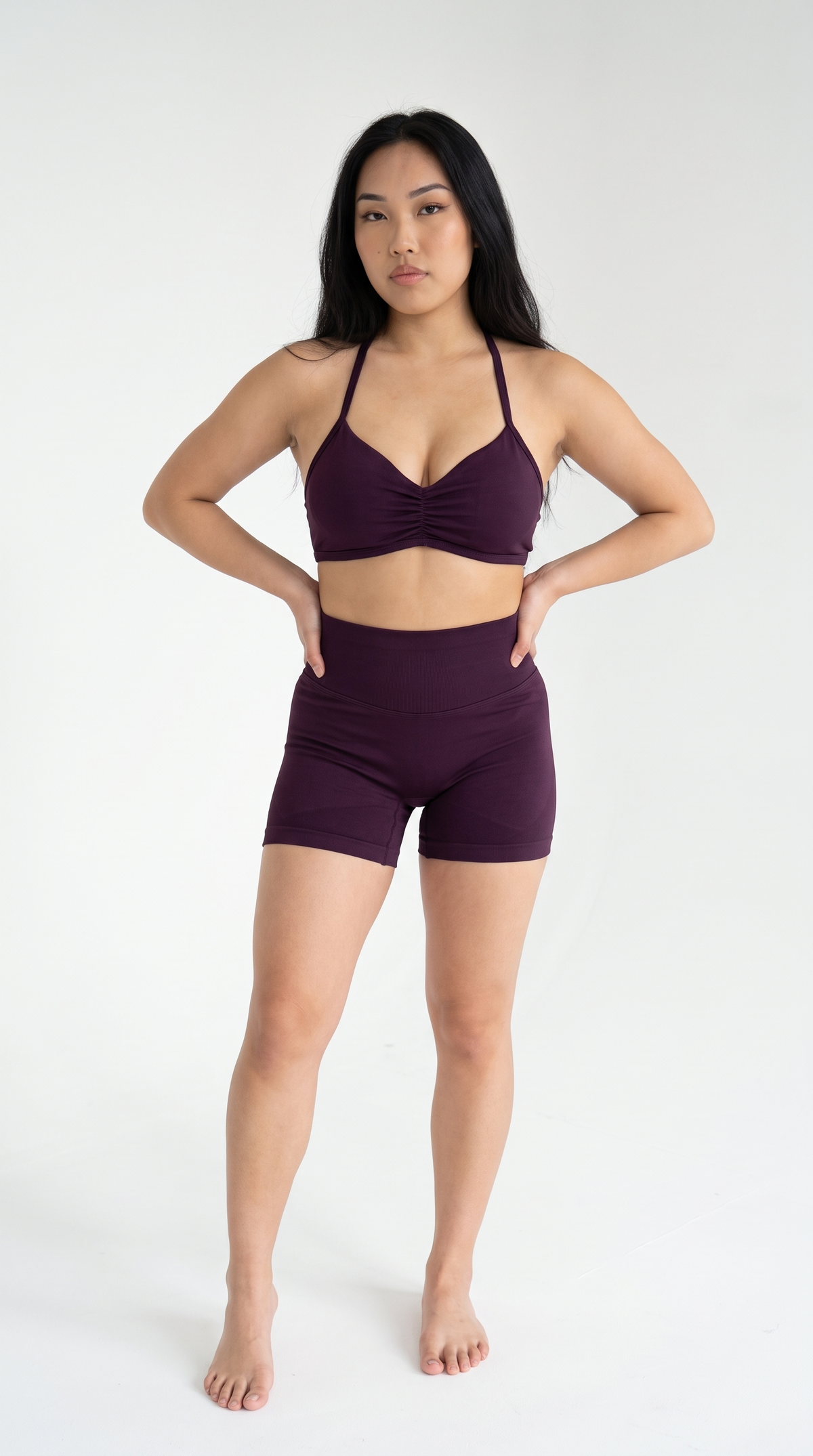 Lumina Halter Neck Back High Waist Peach Sports Bras Shorts Set
