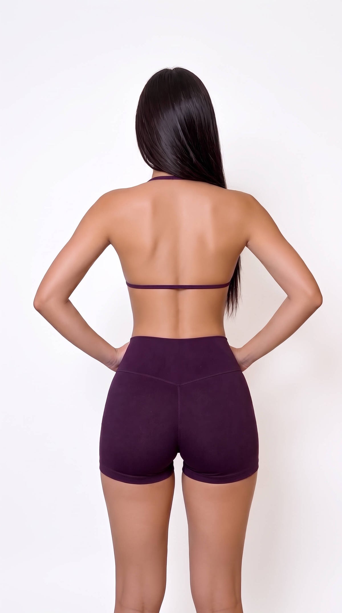 Lumina Halter Neck Back High Waist Peach Sports Bras Shorts Set