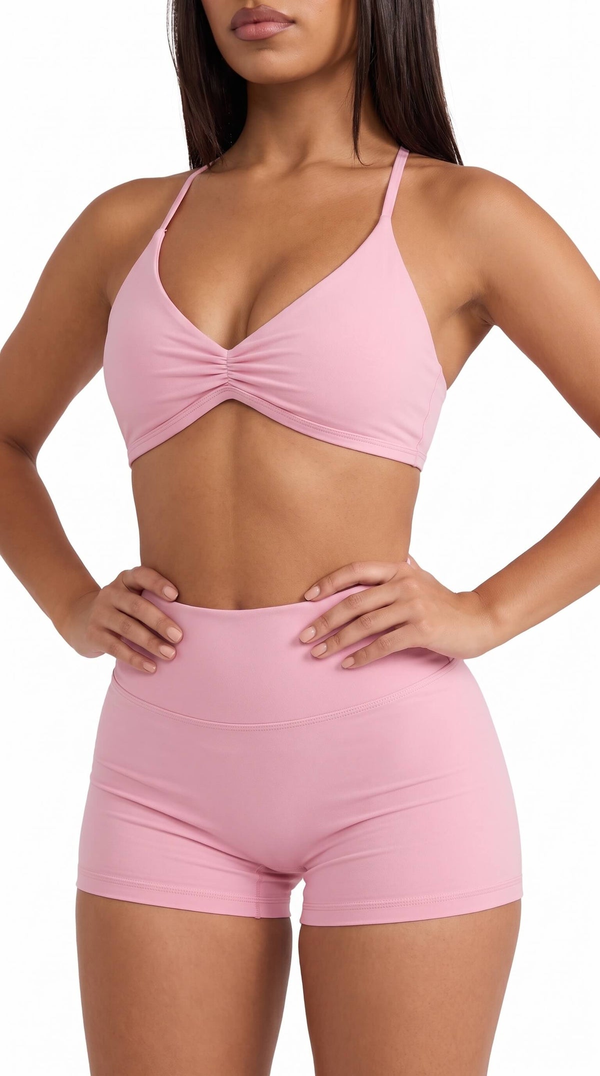 Lumina Halter Neck Back High Waist Peach Sports Bras Shorts Set