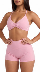 Lumina Halter Neck Back High Waist Peach Sports Bras Shorts Set